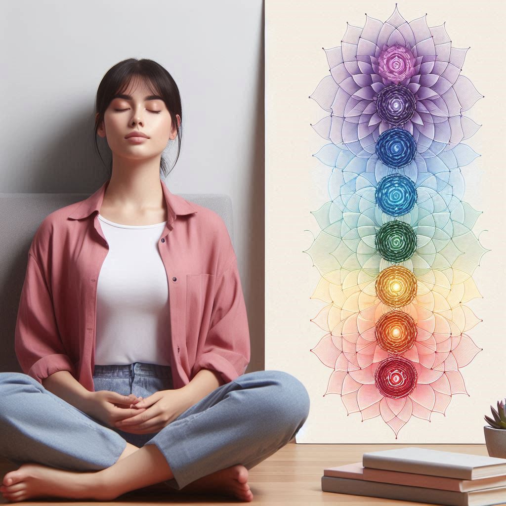 Mujer ubicando los chakras